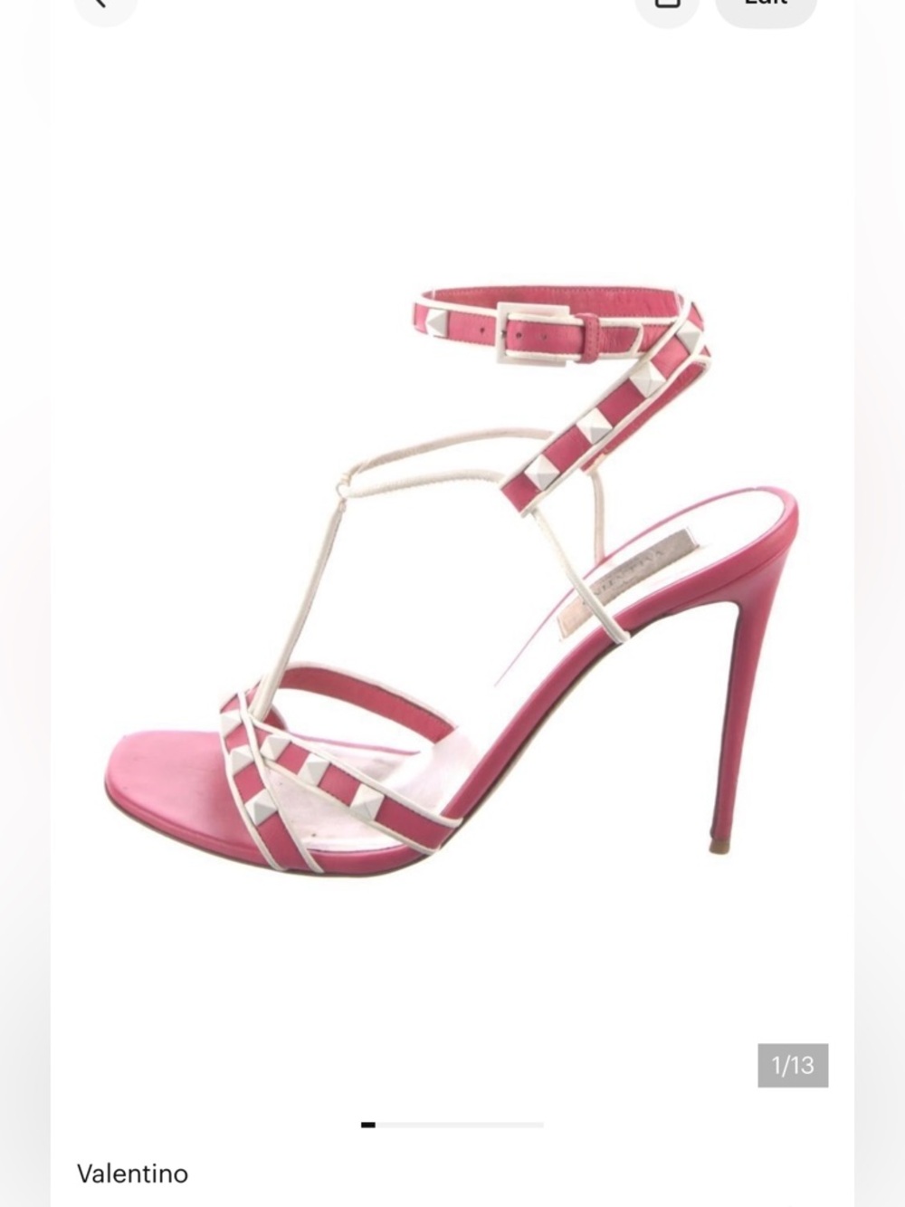 VALENTINO Free Rockstud Pink/White Leather Sandal EU 37.5/ US 7.5